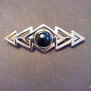 Vintage Trafari Stainless with Black Cabochon Brooch